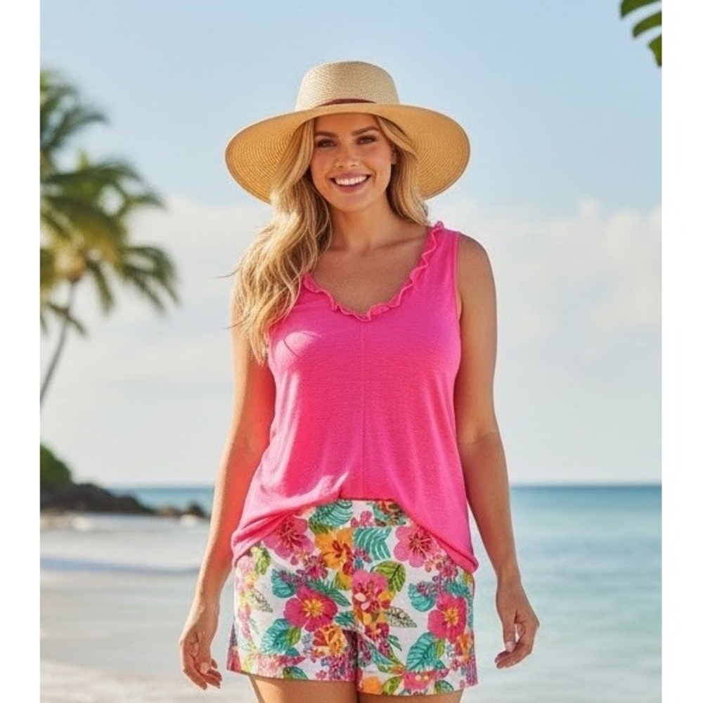 New Lilly Pulitzer XL Gigi Ruffle Tank Top Roxie Pink Size X Large Plus Halter